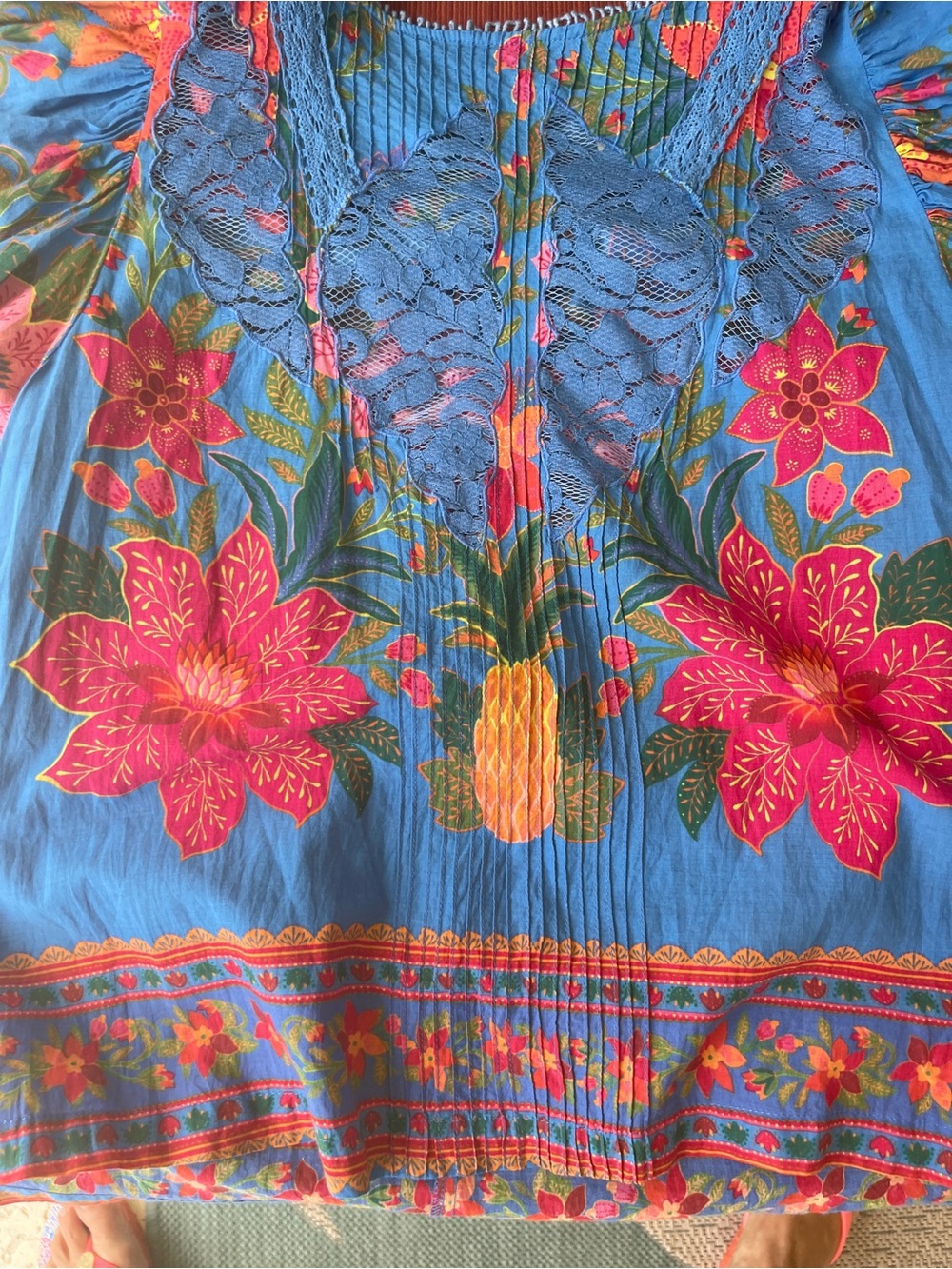 FARM Rio Vibrant Blue Lace‑Trim Floral Blouse - Size S - Picture 3 of 5